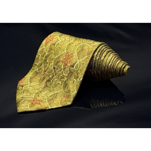ERMENEGILDO ZEGNA YELLOW Orange Green FLORAL SILK MEN'S Neck Tie 60.5” - Picture 1 of 6